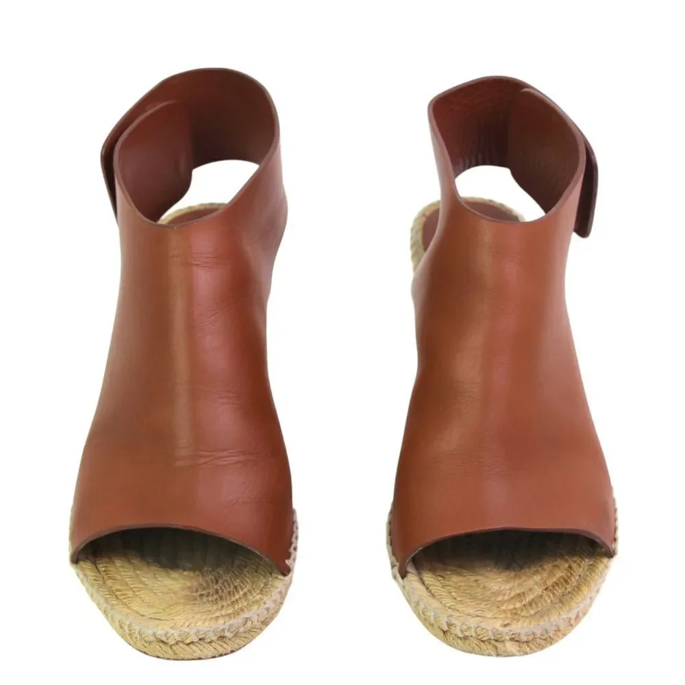 CELINE PARIS BROWN GENUINE LEATHER OPEN TOE WEDGE SLINGBACK SANDALS SHOES Sz 38